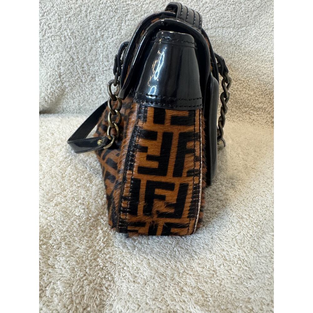 Vintage Fendi Zucca Monogram Baguette Bag Brown Canvas Black Leather Shoulder - Picture 11 of 16